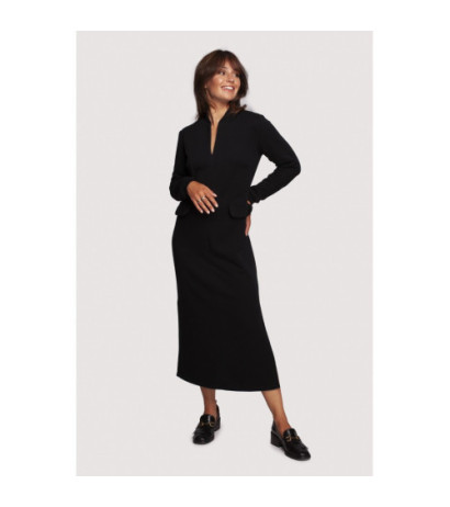 B242 Sukienka maxi z dekoltem dekoracyjnym - czarna