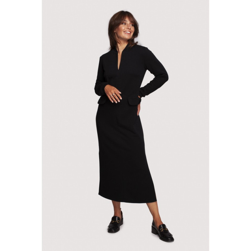 B242 Sukienka maxi z dekoltem dekoracyjnym - czarna