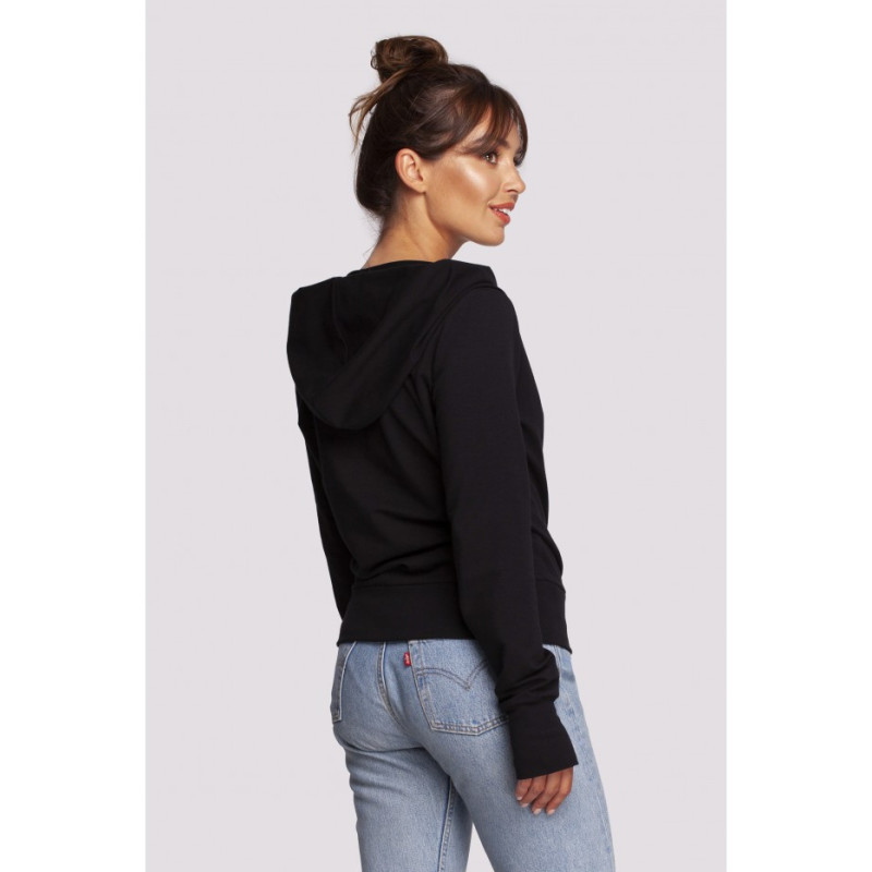 B246 Bluza na zakładkę z kapturem - czarna