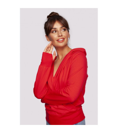 B246 Bluza na zakładkę z kapturem - czerwona