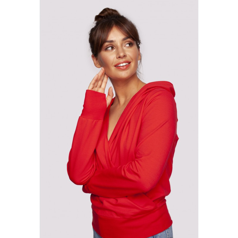 B246 Bluza na zakładkę z kapturem - czerwona