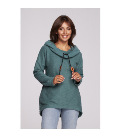 B249 Bluza z kominem i kapturem - turkusowa