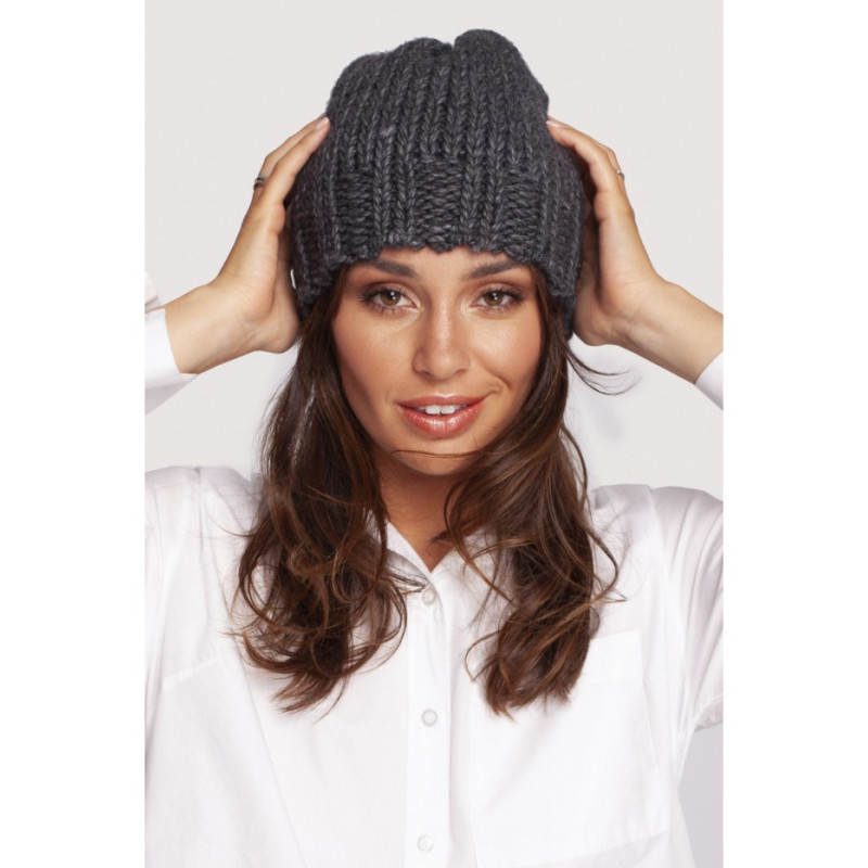 BK100 Czapka z prążkowanym brzegiem - grafitowa