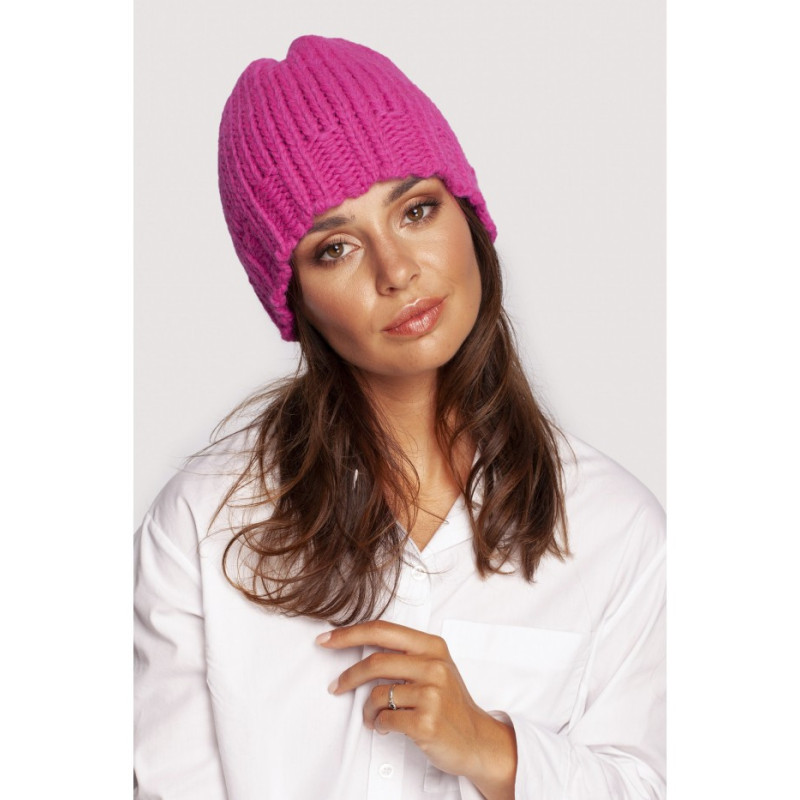 BK100 Czapka z prążkowanym brzegiem - różowa