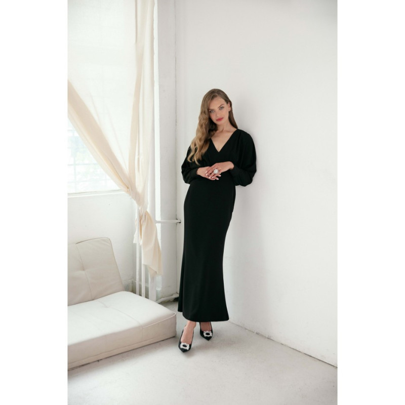 K143 Sukienka rybka z kimonową górą - czarna