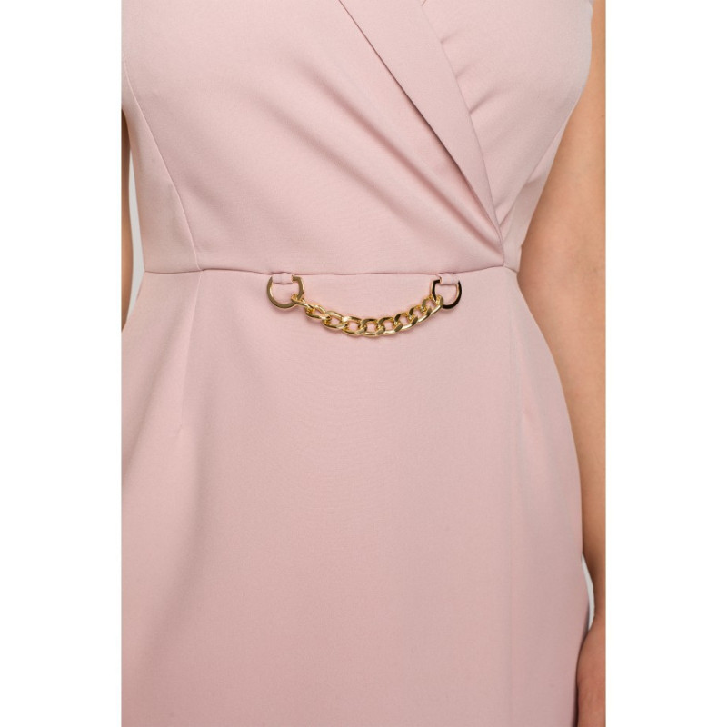 K149 Sukienka żakietowa z ozdobnym łańcuszkiem - brudny róż