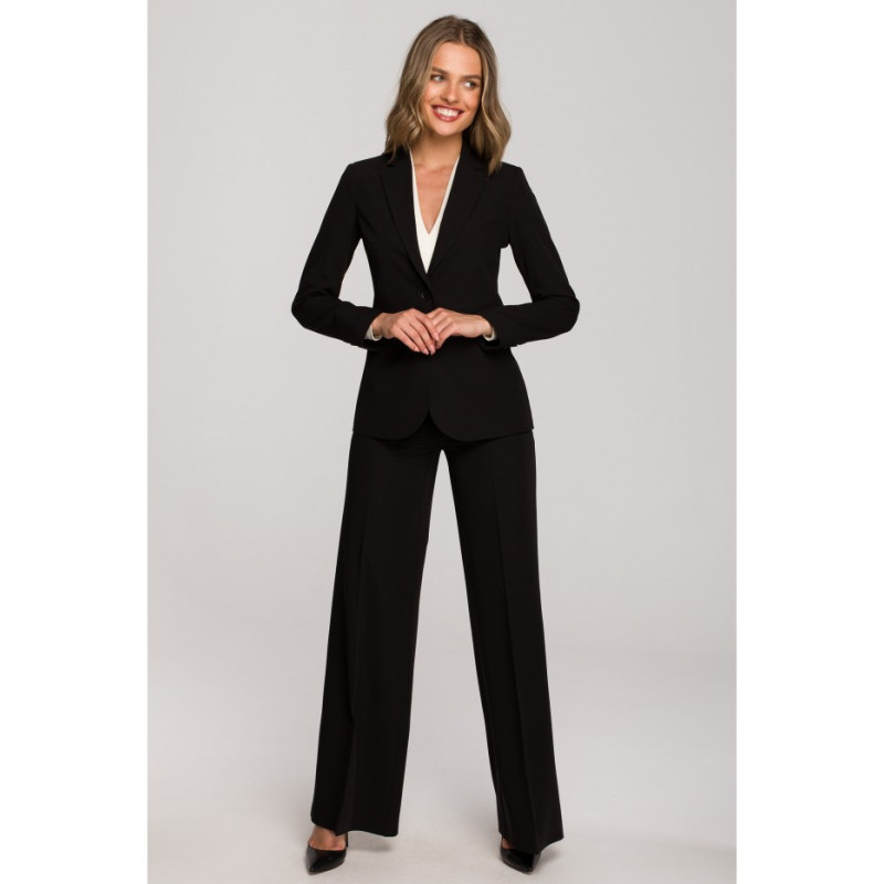 S310 Żakiet na jeden guzik gładki - czarny