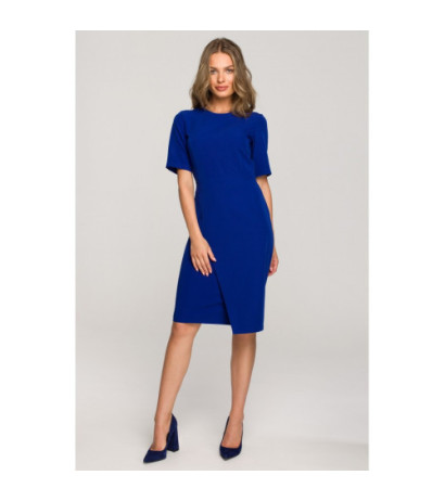 S317 Sukienka ze spódnicą na zakładkę - chabrowa