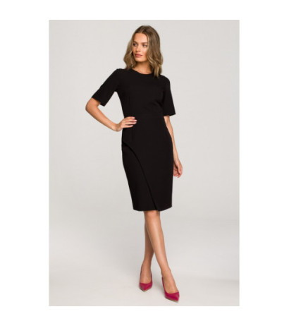 S317 Sukienka ze spódnicą na zakładkę - czarna