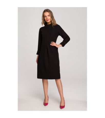 S318 Sukienka z dekoracyjnymi zakładkami - czarna