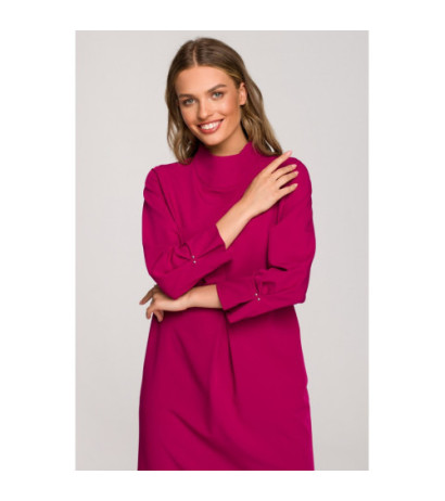 S318 Sukienka z dekoracyjnymi zakładkami - śliwkowa