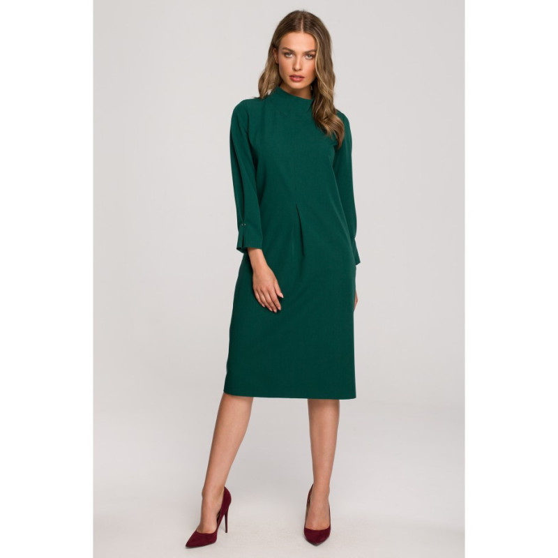 S318 Sukienka z dekoracyjnymi zakładkami - zielona