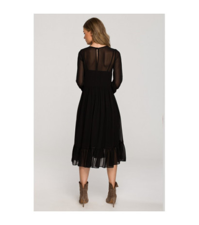 S319 Sukienka szyfonowa z falbaną - czarna