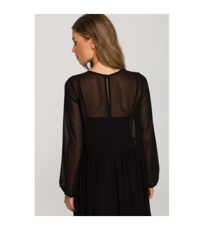 S319 Sukienka szyfonowa z falbaną - czarna
