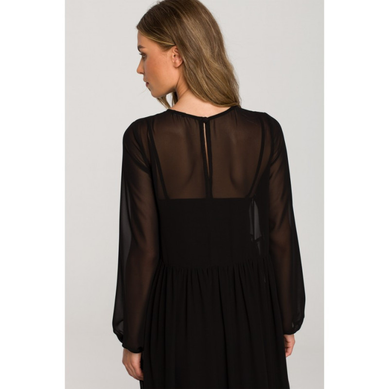 S319 Sukienka szyfonowa z falbaną - czarna