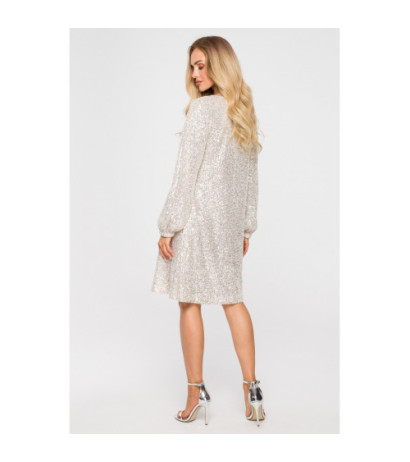 M715 Sukienka rozkloszowana z paskiem - szampańska