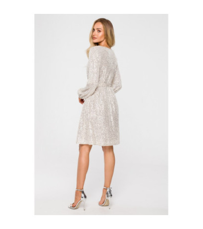 M715 Sukienka rozkloszowana z paskiem - szampańska