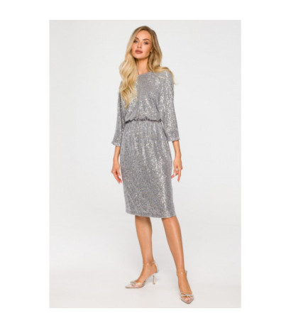 M716 Sukienka z głębokim dekoltem na plecach - srebrna