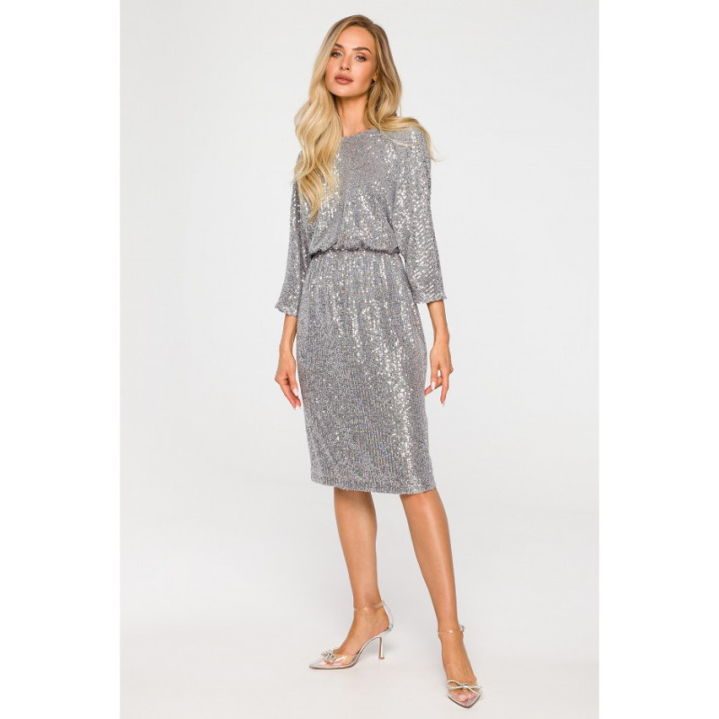 M716 Sukienka z głębokim dekoltem na plecach - srebrna