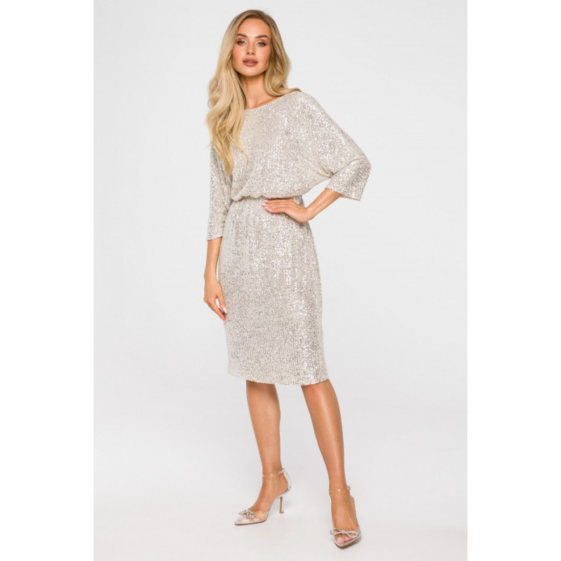 M716 Sukienka z głębokim dekoltem na plecach - szampańska
