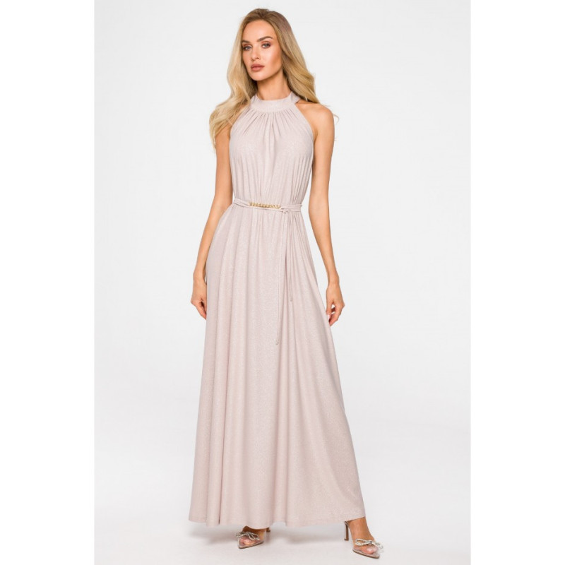 M721 Suknia z dekoltem typu halter - szampańska