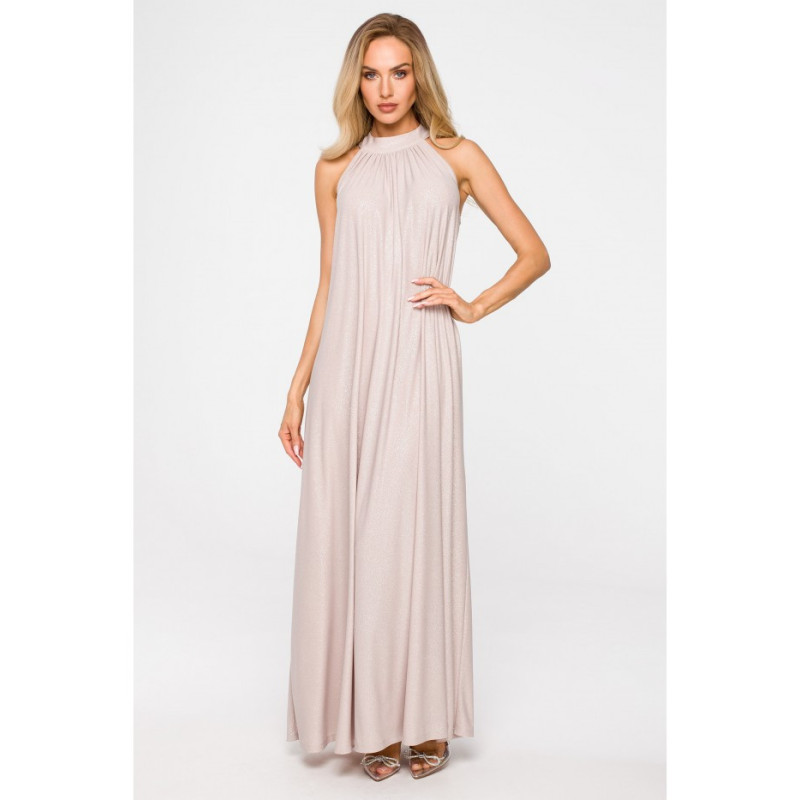M721 Suknia z dekoltem typu halter - szampańska