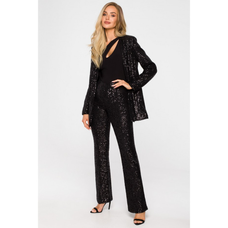 M724 Cekinowa marynarka bez zapięcia - czarna