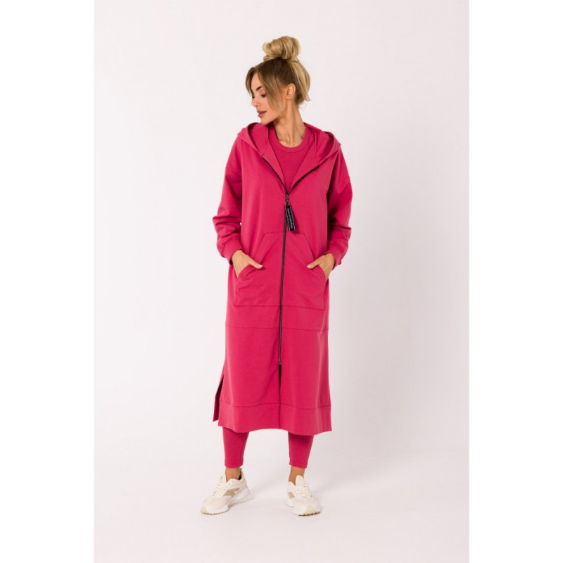 M729 Bluza długa jak parka - koralowa