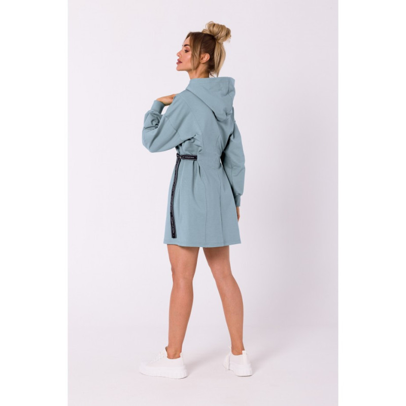 M730 Sukienka z kapturem i lampasami w talii - agawa