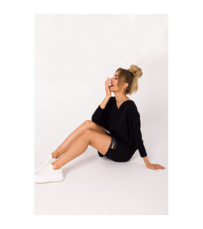 M732 Sukienka tunika z lampasami na dole - czarna