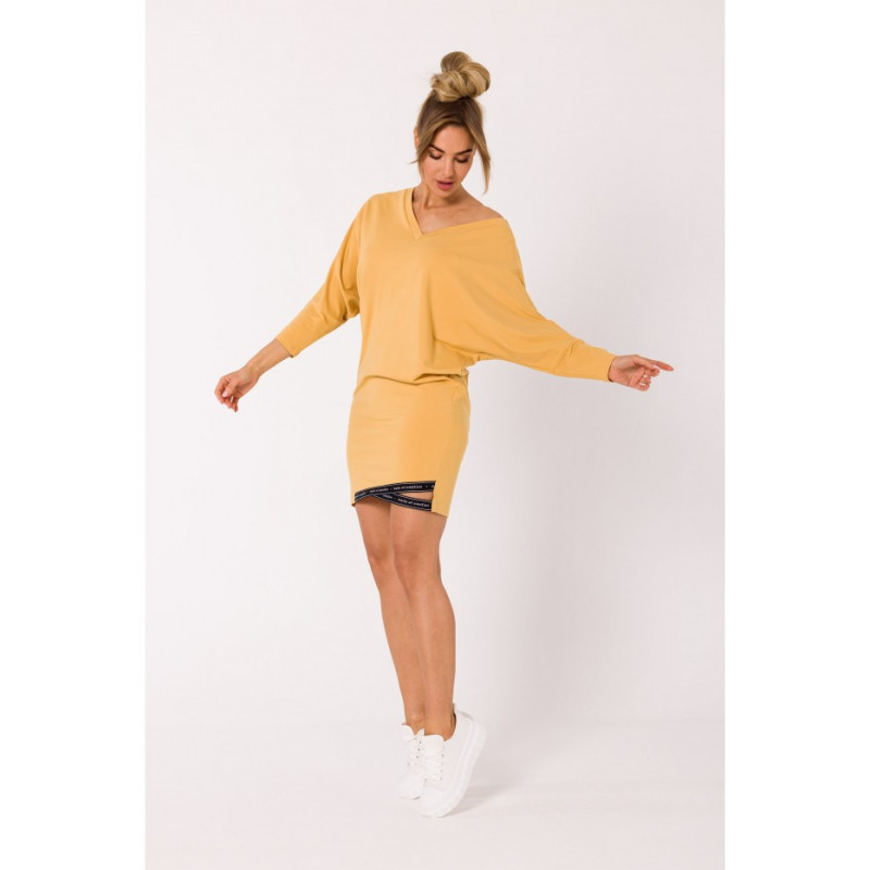 M732 Sukienka tunika z lampasami na dole - miodowy