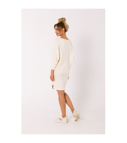 M732 Sukienka tunika z lampasami na dole - śmietankowa