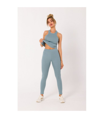 M734 Leginsy z prążkowanej dzianiny - agawa