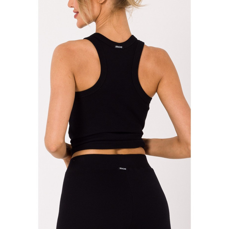 M734 Leginsy z prążkowanej dzianiny - czarne