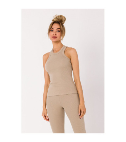 M735 Top bokserka z dzianiny prążkowanej - beżowa