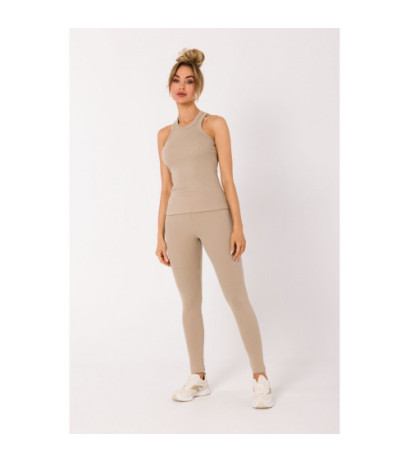 M735 Top bokserka z dzianiny prążkowanej - beżowa