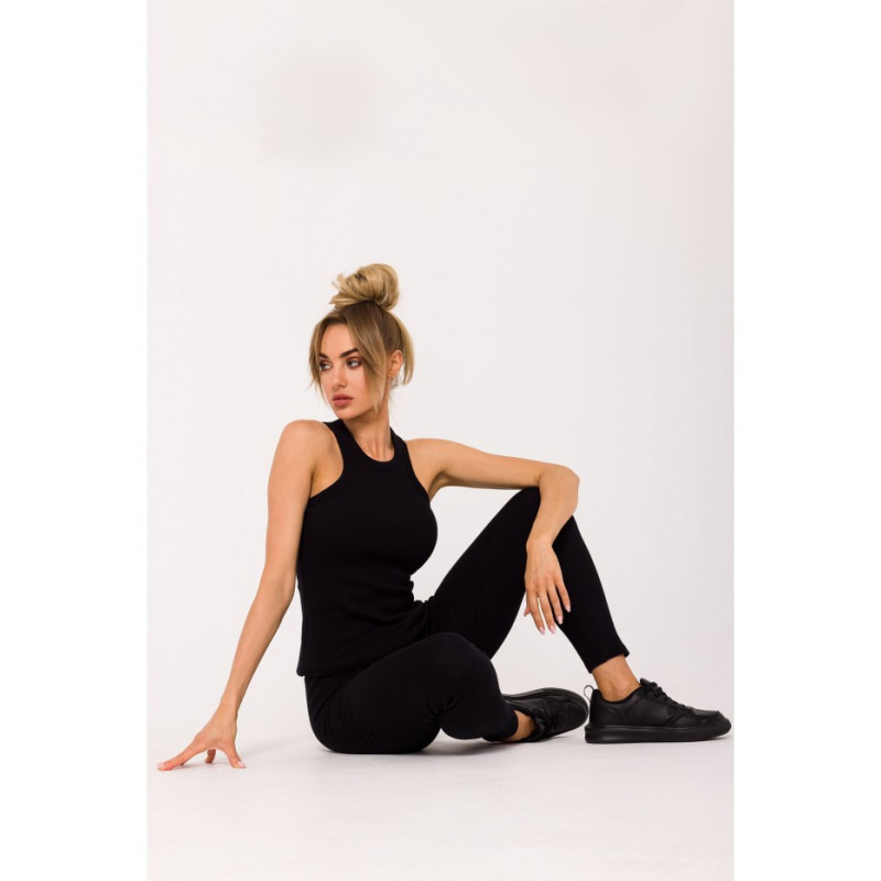 M735 Top bokserka z dzianiny prążkowanej - czarna