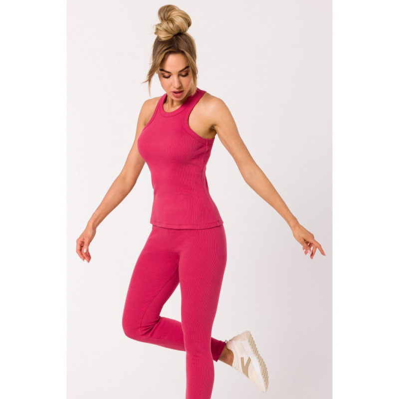 M735 Top bokserka z dzianiny prążkowanej - koralowa