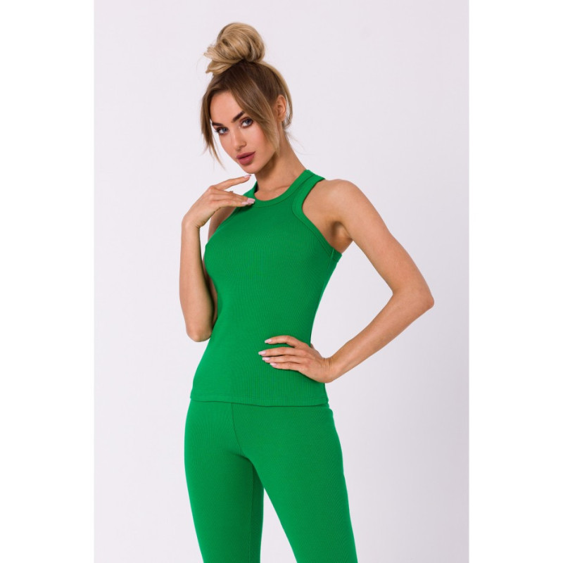 M735 Top bokserka z dzianiny prążkowanej - soczysta zieleń