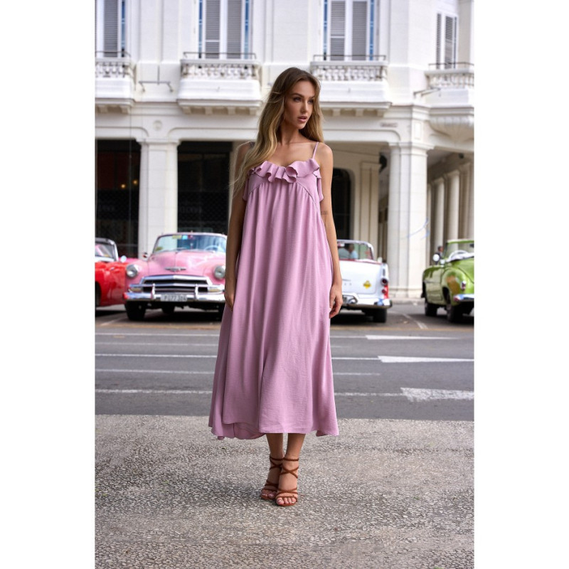 M743 Sukienka na cienkich ramiączkach - brudny róż