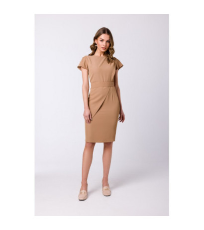 S336 Sukienka ołówkowa z paskiem - beżowa