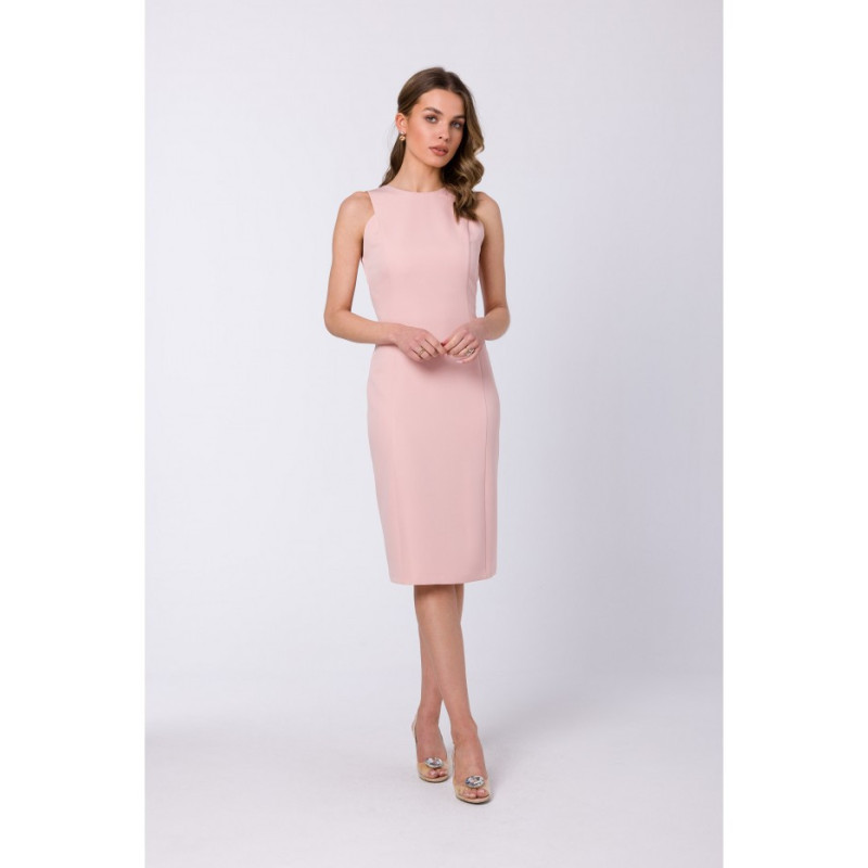 S342 Sukienka ołówkowa bez rękawów - pudrowa
