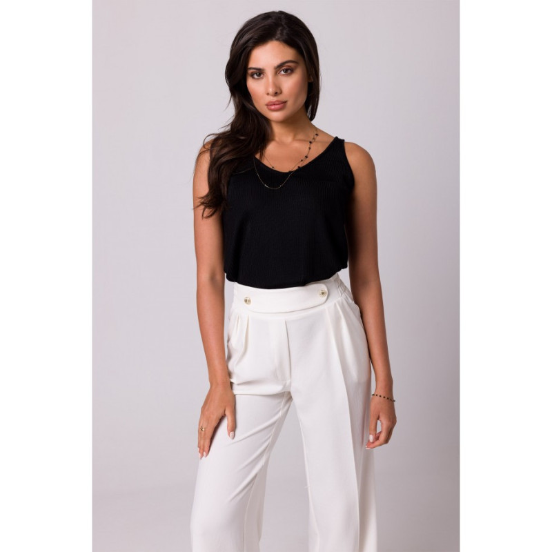 B252 Spodnie z ozdobnymi guzikami - śmietankowe