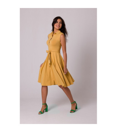 B261 Sukienka bawełniana z rozkloszowanym dołem - miodowa