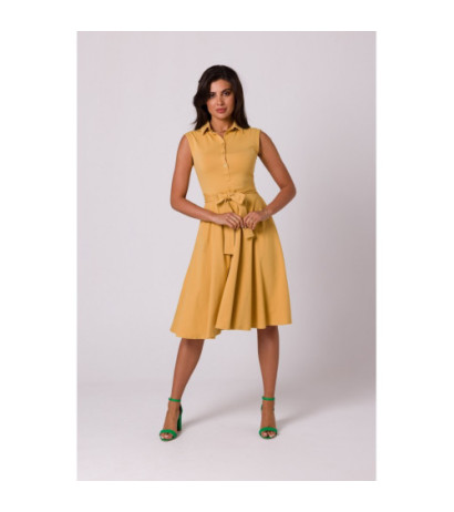 B261 Sukienka bawełniana z rozkloszowanym dołem - miodowa