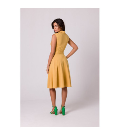 B261 Sukienka bawełniana z rozkloszowanym dołem - miodowa