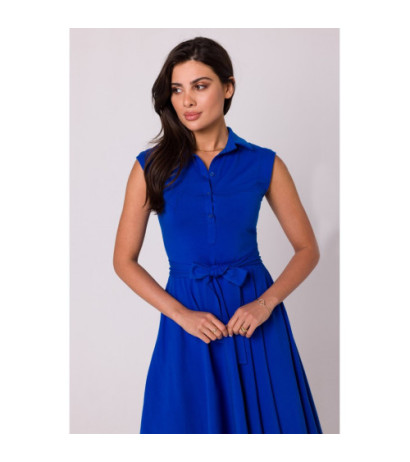 B261 Sukienka bawełniana z rozkloszowanym dołem - chabrowa