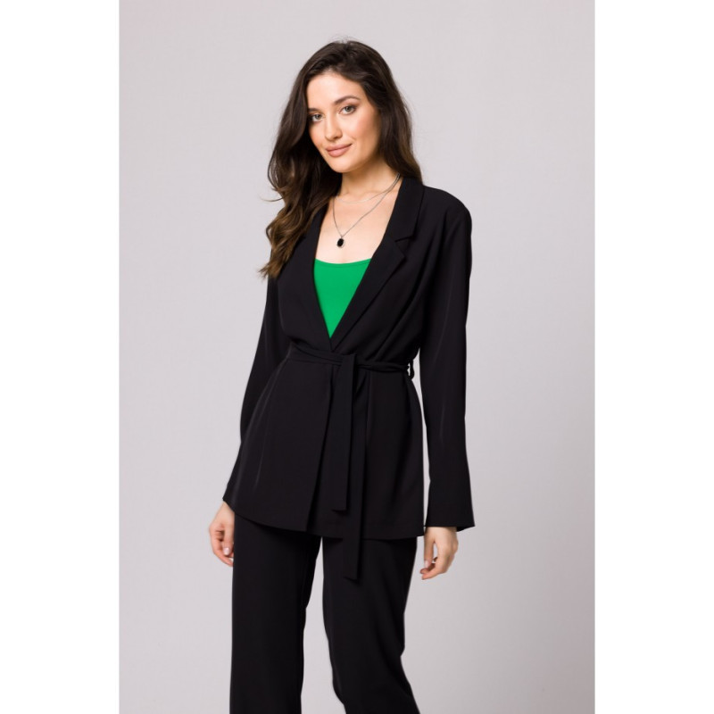 K161 Żakiet wiązany w pasie - czarny