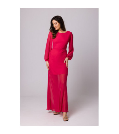 K166 Sukienka szyfonowa z odkrytymi plecami - fuksja