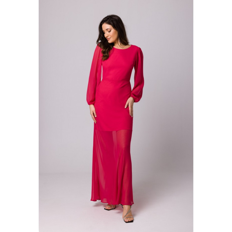 K166 Sukienka szyfonowa z odkrytymi plecami - fuksja